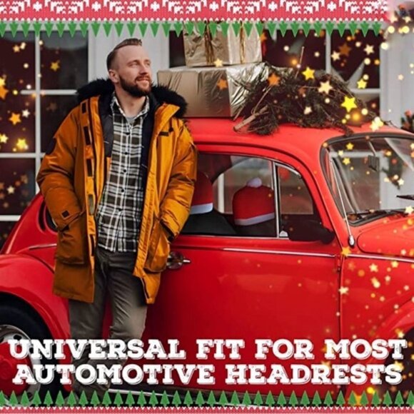 Santa Hat Car Seat Headrest Covers Auto Accessory Car Decoration 2 Pack - Picture 5 of 14